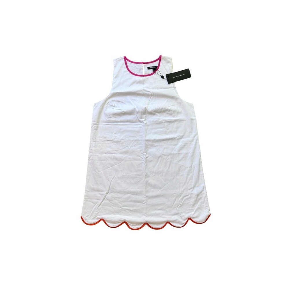 NWT French Connection Alexis Poplin Scalloped Mini Dress White S NWT